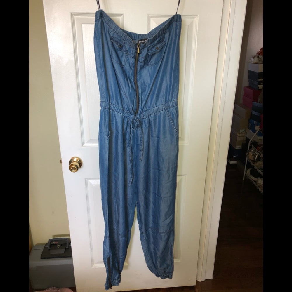 Denim strapless jumpsuit